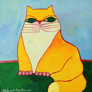 Aldemir Martins - Gato Amarelo com Fundo Azul