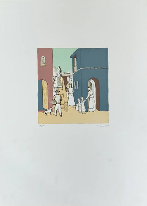 Personagens com cachorros e casas