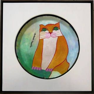 Aldemir Martins - Gato Amarelo 38 cm de Doâmetro Acrílica s/ papel cartão