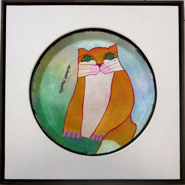 Aldemir Martins - Gato Amarelo 38 cm de Doâmetro Acrílica s/ papel cartão