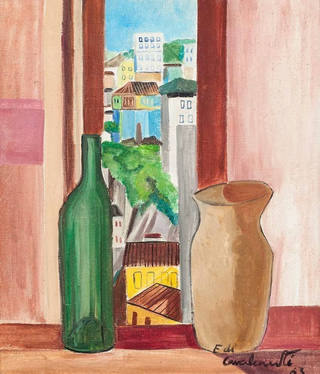 Emiliano di Cavalcanti - Garrafas e Paisagem ao Fundo