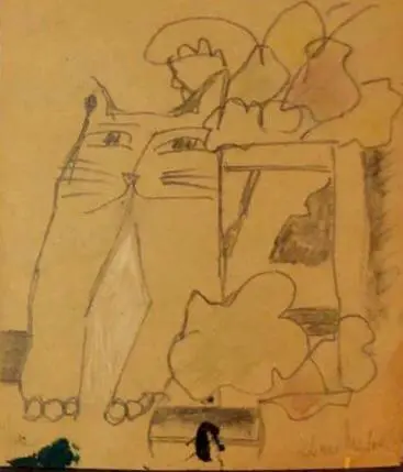 Aldemir Martins - Gato com flores - Déc 70