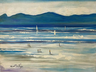 Manoel Santiago - Marinha com Barcos e Figuras