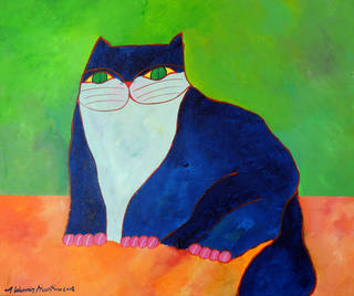 Aldemir Martins - Gato Azul com Fundo Verde