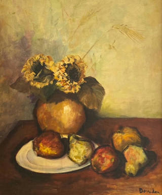 Aldo Bonadei - Vaso com flor e frutas