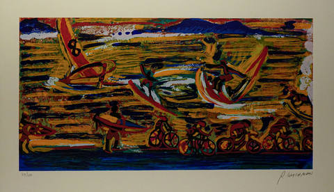 Ciclistas a beira mar