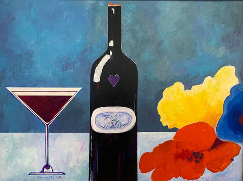 Taça, vinho e flores