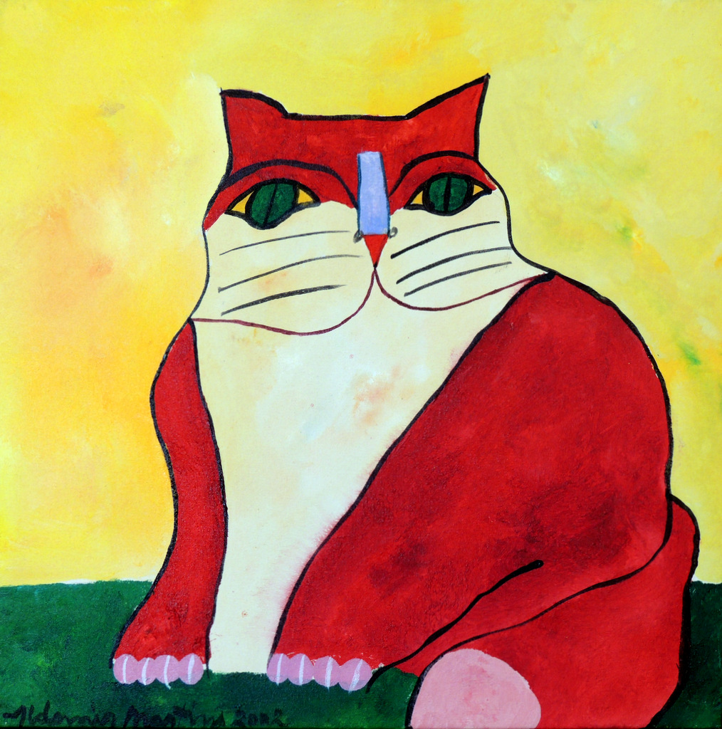 Aldemir Martins - Gato Vermelho com Fundo Amarelo