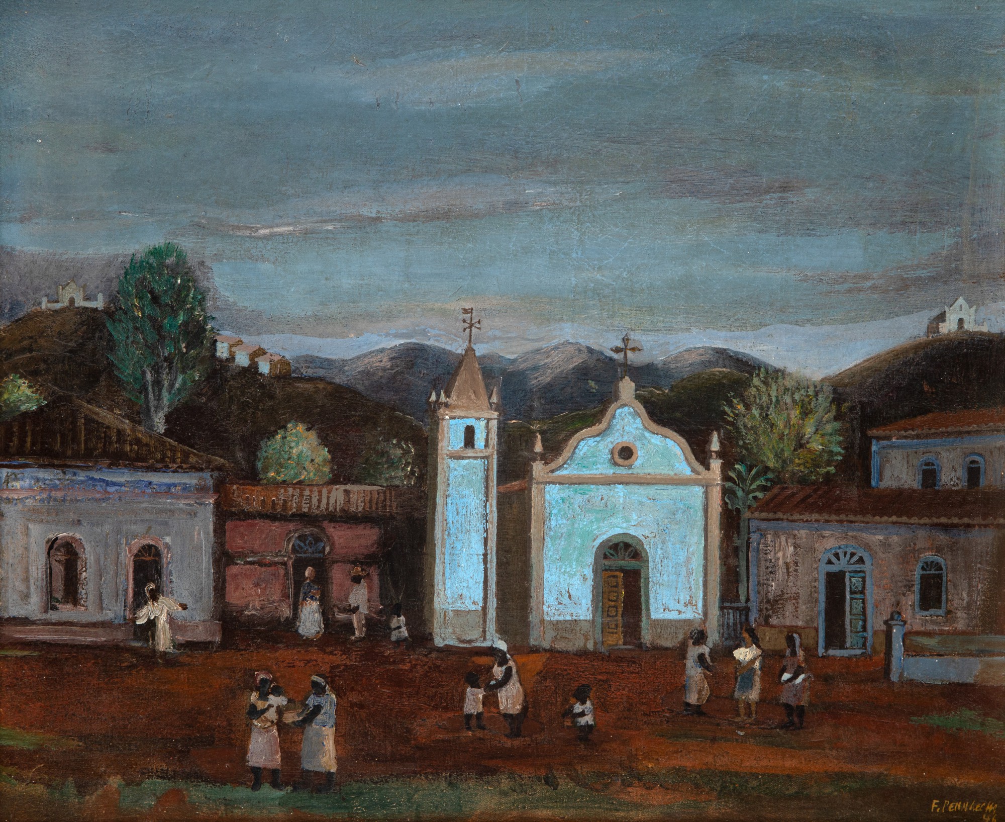 Vila com Igreja e Figuras