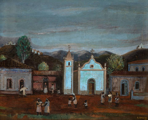 Vila com Igreja e Figuras
