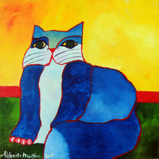 Aldemir Martins - Gato Azul com Fundo Amarelo