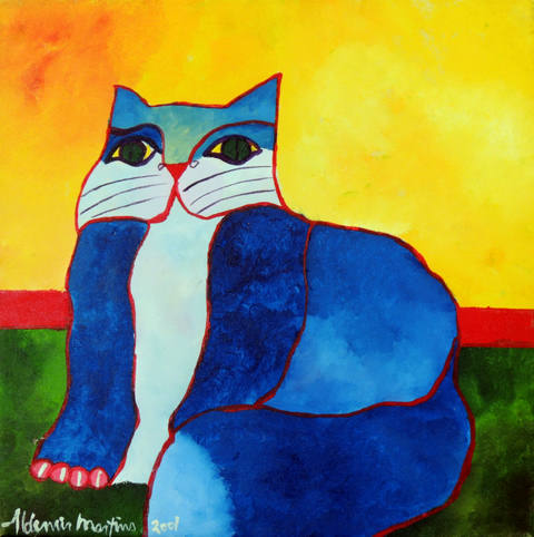 Gato Azul com Fundo Amarelo