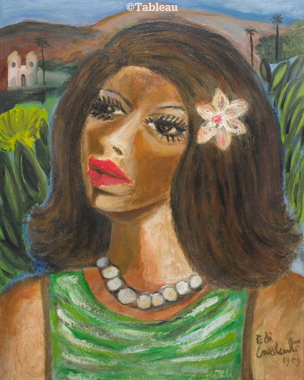 Emiliano di Cavalcanti - Mulata de verde com flor na cabeça