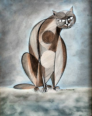 Aldemir Martins - Gato fundo azul