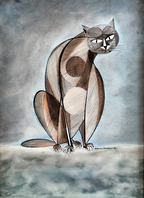 Gato fundo azul