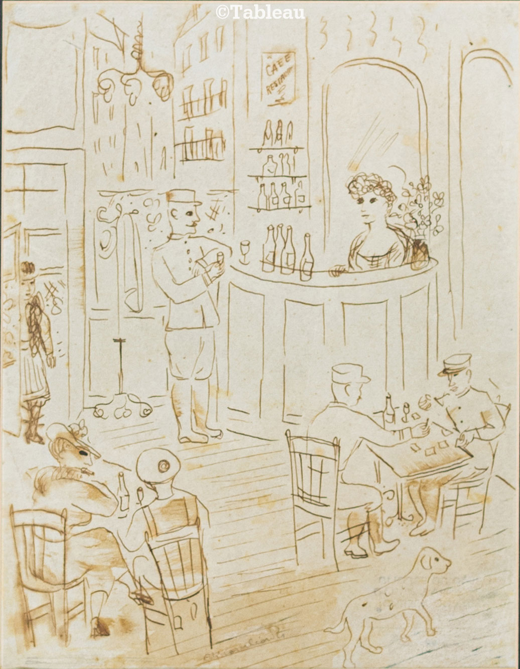 Emiliano di Cavalcanti - Cena de café Parisiense