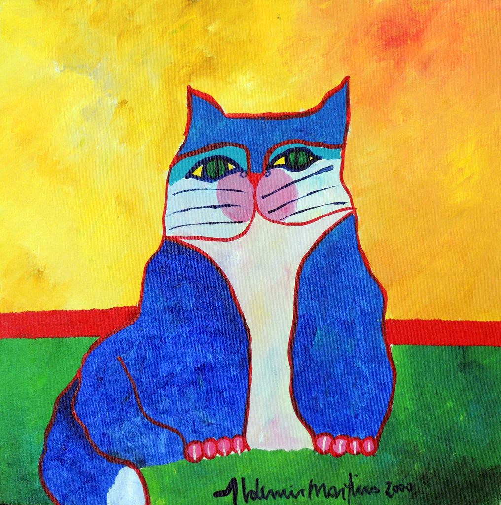 Gato Azul com Fundo Amarelo