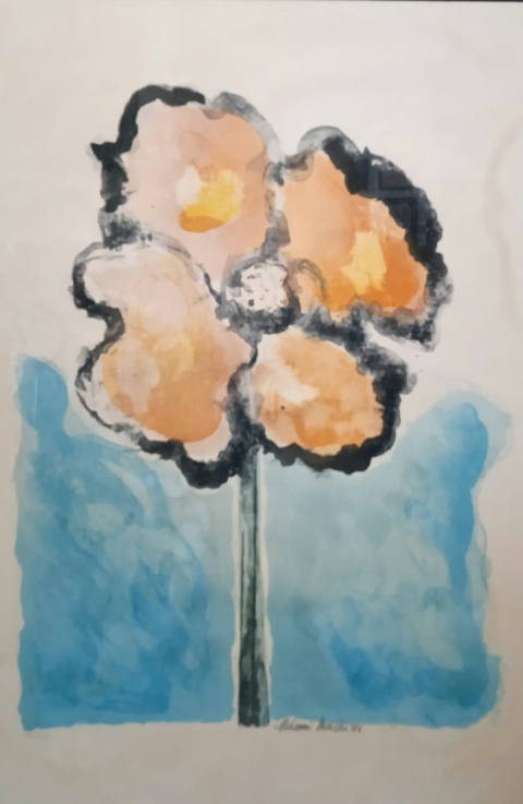 Flores, gravura assinada, emoldurada