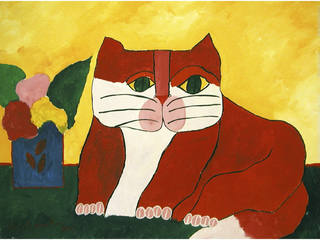 Aldemir Martins - Gato vermelho e vaso com flores