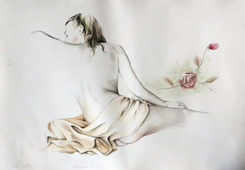 Nu feminino e flor