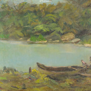 Alfredo Volpi - Paisagem com pescadores e barco