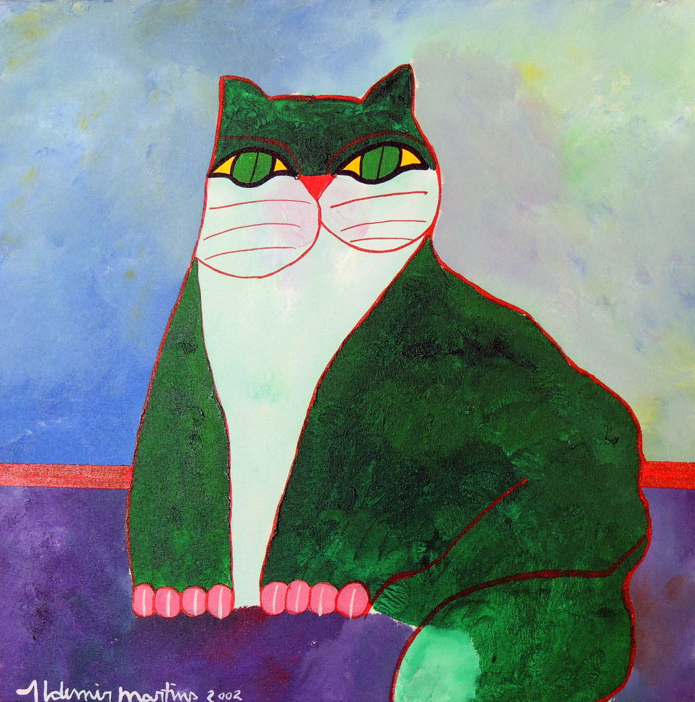 Gato Verde com Fundo Azul