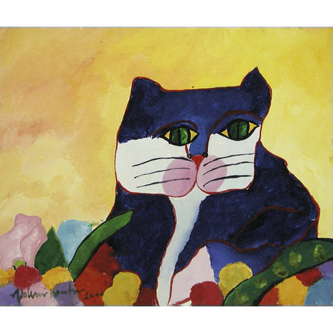 Gato azul e plantas
