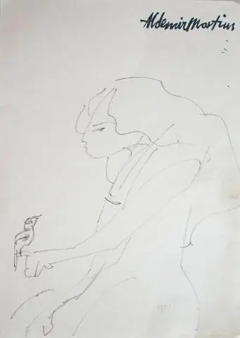 Aldemir Martins - Menina com pássaro - Dec. 70