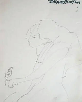 Aldemir Martins - Menina com pássaro - Dec. 70