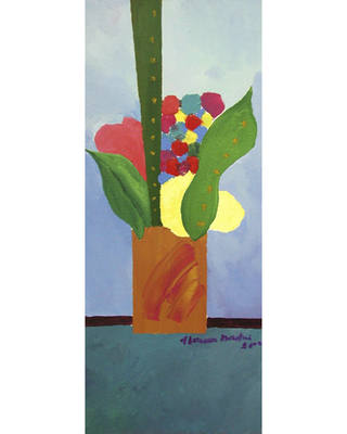 Aldemir Martins - Vaso laranja com flores e plantas