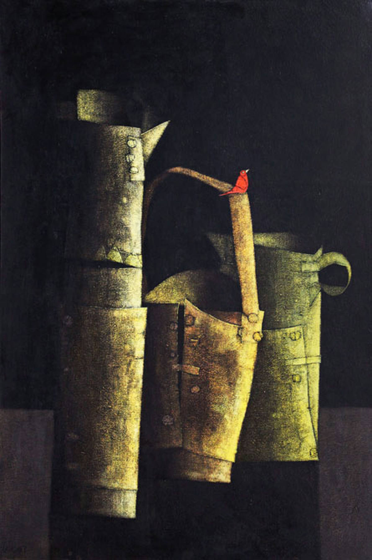 Composicao com bules e pássaro