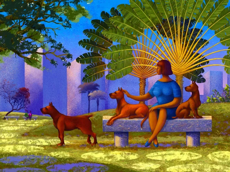 Mulher na Praça com Cachorros