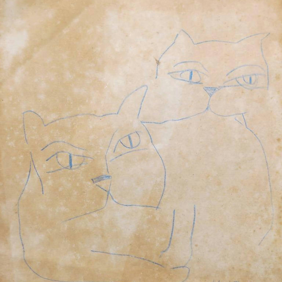 Aldemir Martins - Gato 19 x 18 Lápis azul s/ papel
