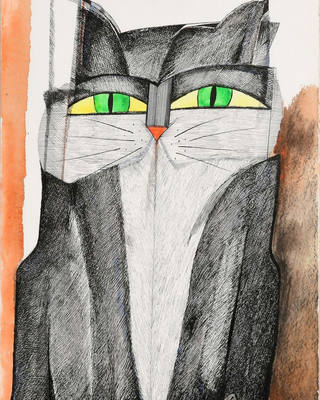 Aldemir Martins - Gato Nanquim e acrílica s/ papel Ass