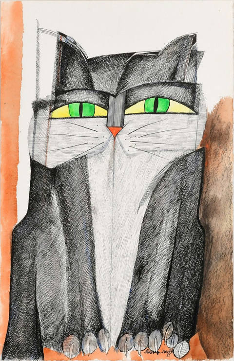 Gato Nanquim e acrílica s/ papel Ass