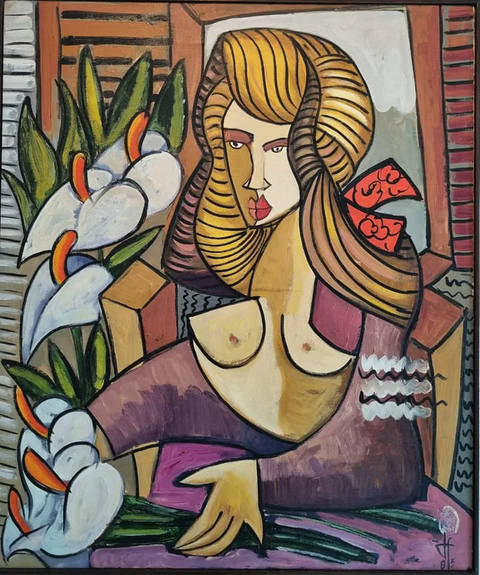 Figura feminina e antúrios