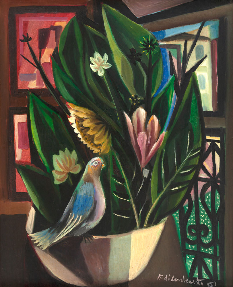 Emiliano di Cavalcanti - Vaso com Plantas e Pássaro