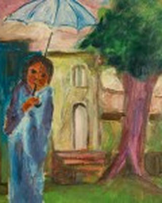 José Maria de Souza - Figura de Vestido Azul com Guarda-Chuva