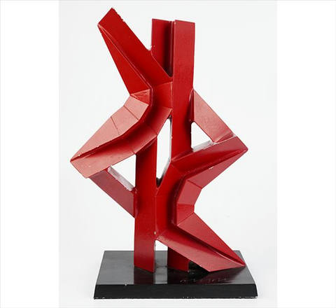 Escultura de alumínio esmaltado na tonalidade vermelha
